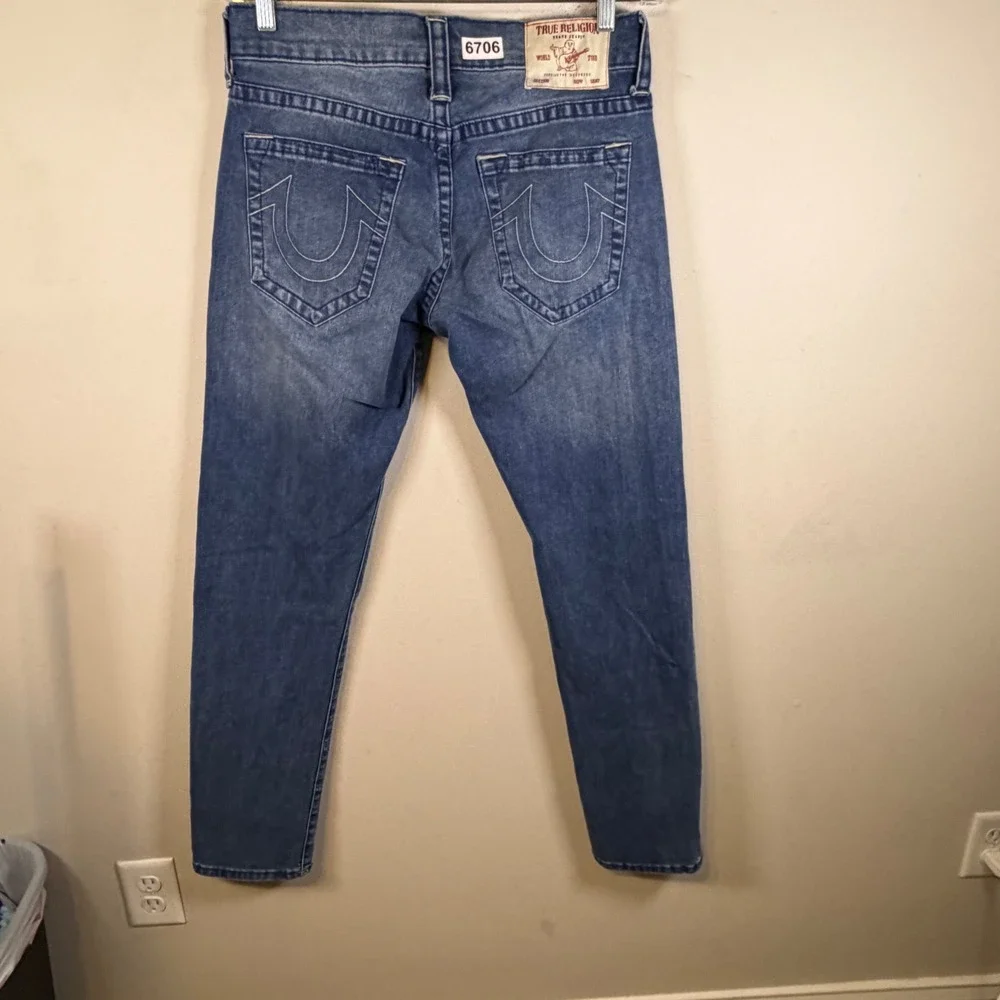True Religion Mens Geno Relaxed Slim Horseshoe Stitch Blue Jeans Size 31